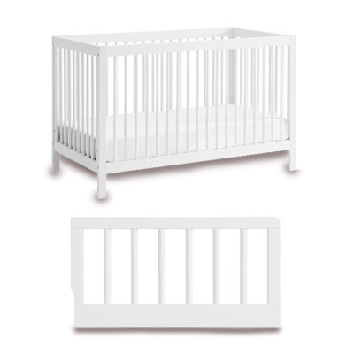 L'ensemble de chambre de bébé 2 pièces Oxford Baby Essential comprend un lit de bébé convertible 4 en 1 et une barrière de sécurité pour tout-petit (blanc)