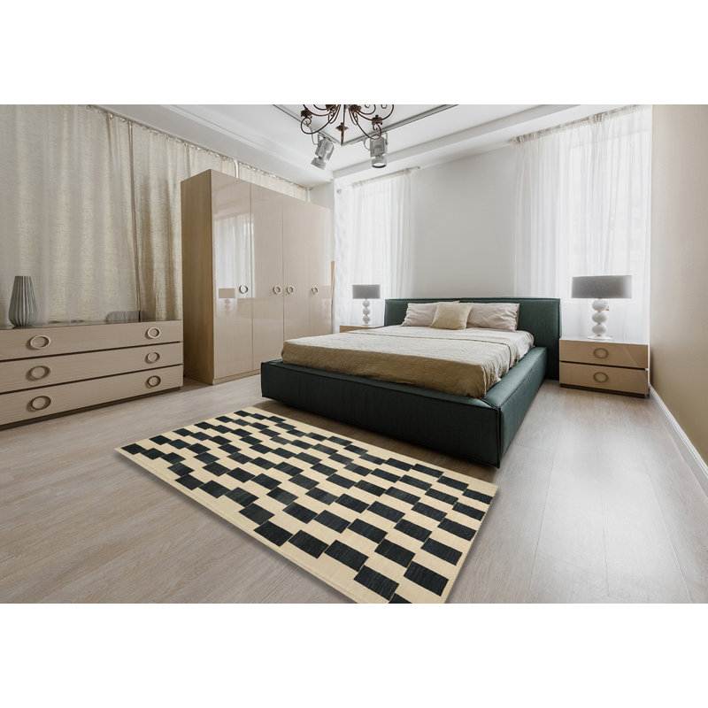 Tapis contemporain beige / noir, Rectangle 5 pi x 8 pi