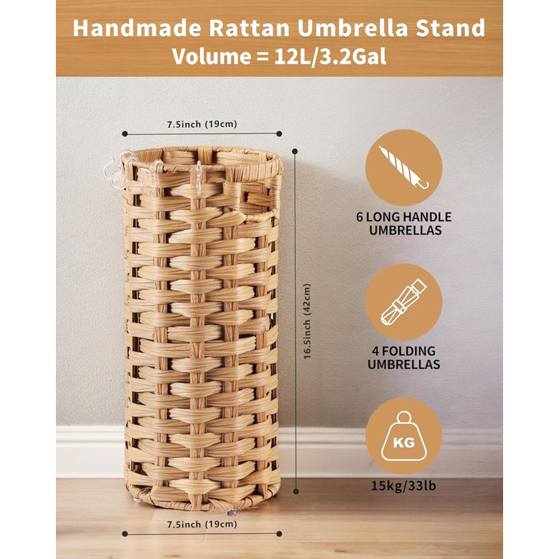 Woven Rattan Umbrella Stand, Yellow