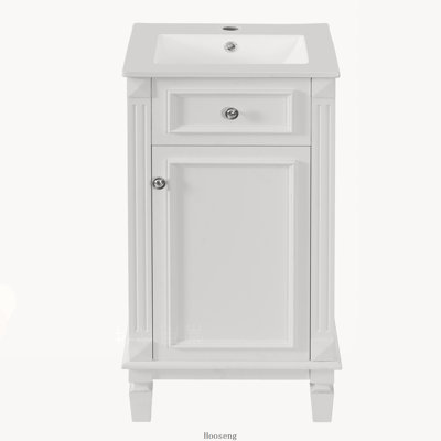 18-inch Bathroom Vanity with Ceramic Sink, Freestanding Single Vanity Set with Soft Closing Door, Adjustable Shelf, French Style, White