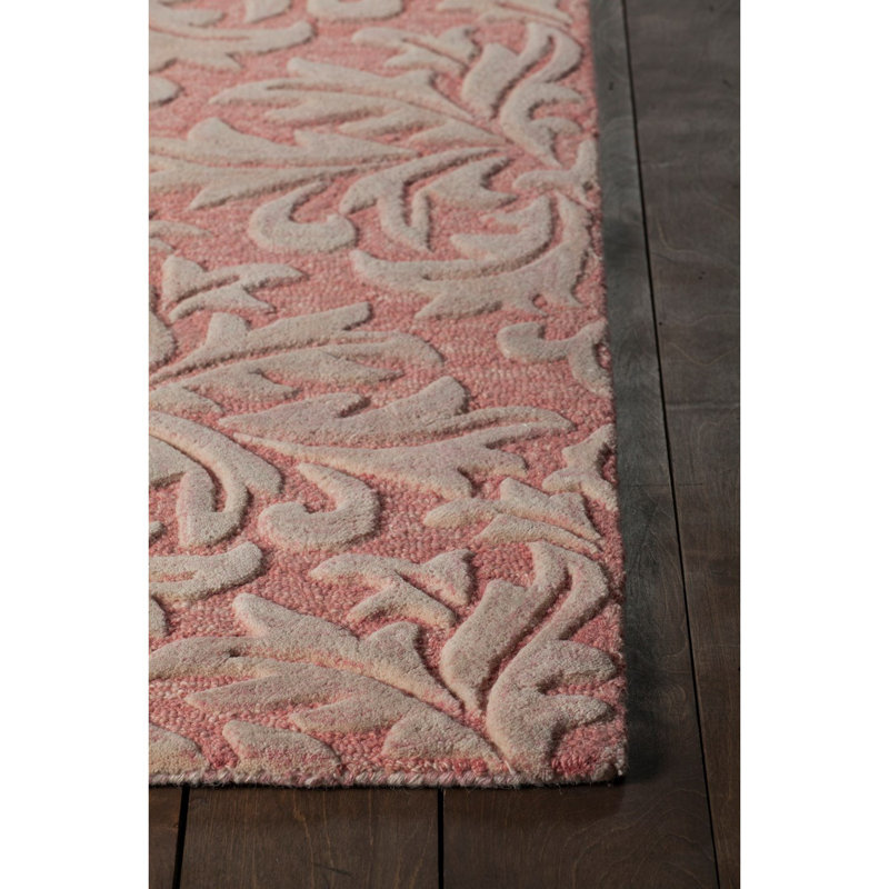 Tapis damassé rose et ivoire en laine touffeté à la main Yelena, Rectangulaire 9 pi x 13 pi