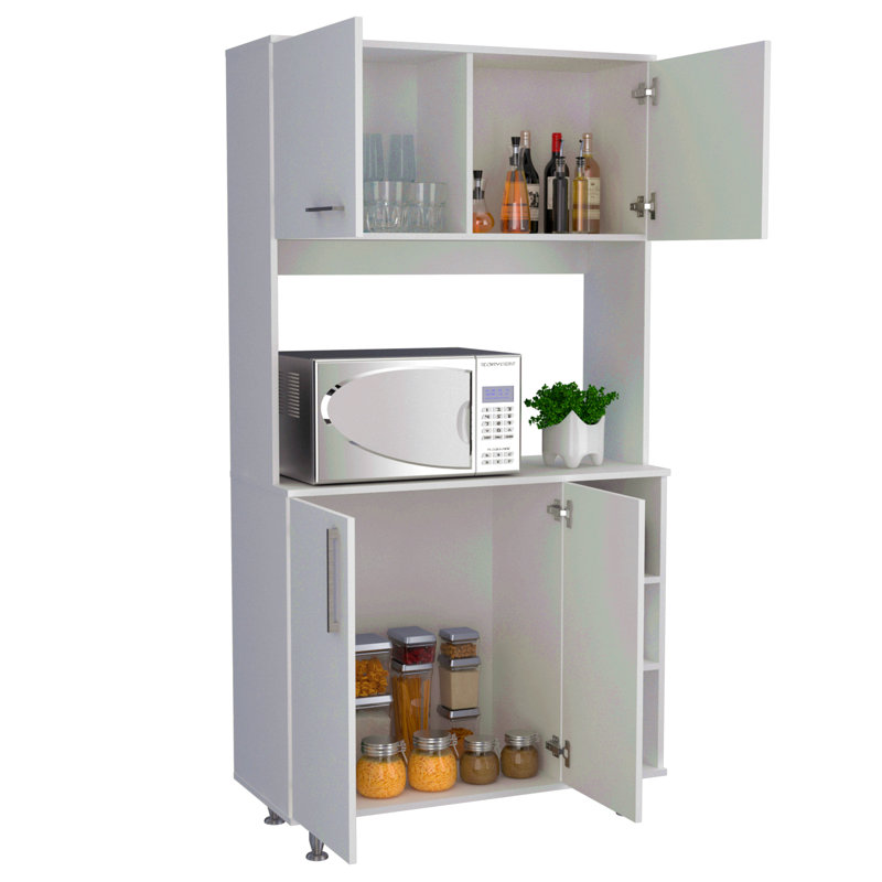 Armoire de cuisine à double porte, quatre pieds et trois tablettes, Blanc