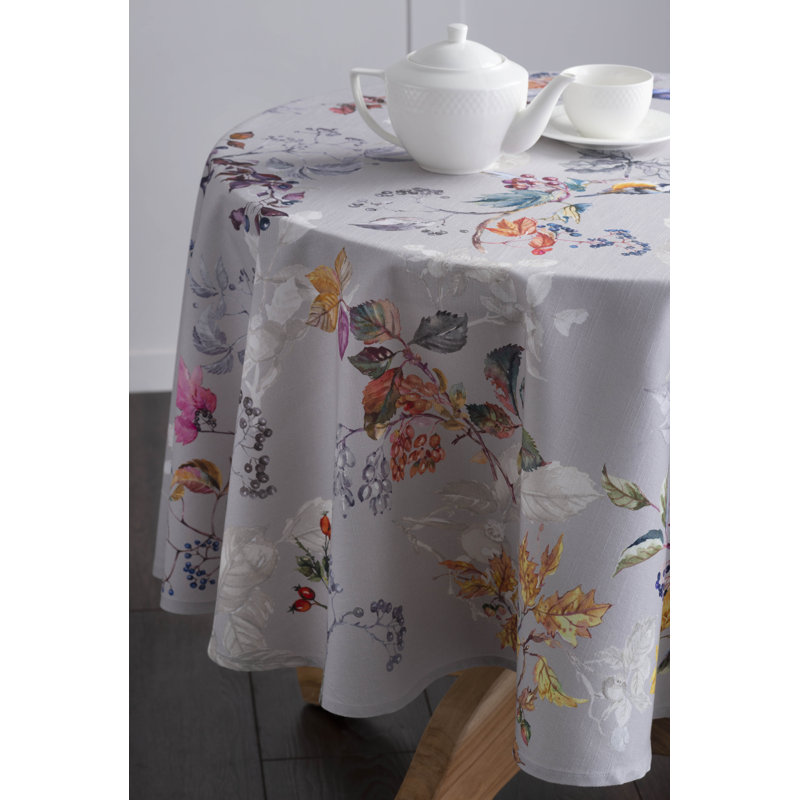 100% Cotton Round Christmas Tablecloth, 69" x 69", Gray