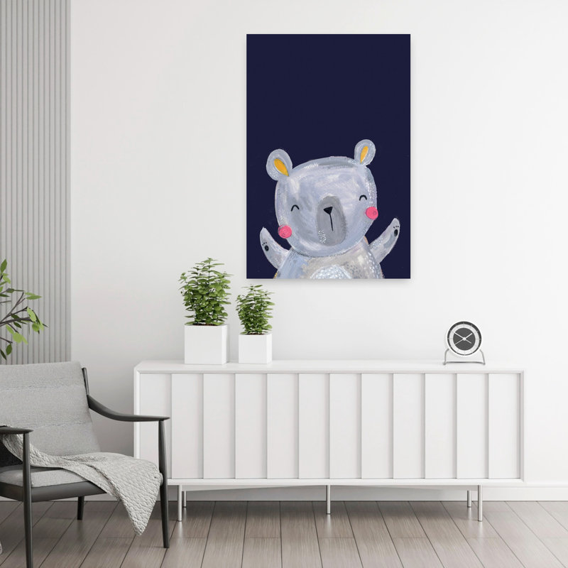 Mignon ours de forêt sur fond bleu marine - Kids A Baby Nursery Modern Abstract Bear, art mural, H 36 po x l 24 po