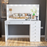 Boahaus Ketevan Extra-Large Makeup Vanity with Lights Bulbs Built-in and Big Mirror
