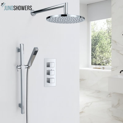 Système de douche mural 12 pouces chromé avec valve thermostatique et douchette