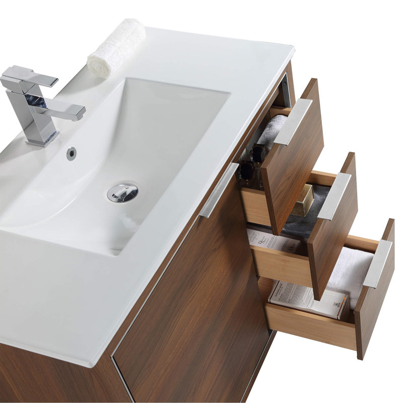 Ensemble de meuble-lavabo simple 36 po, Chrome, Noyers