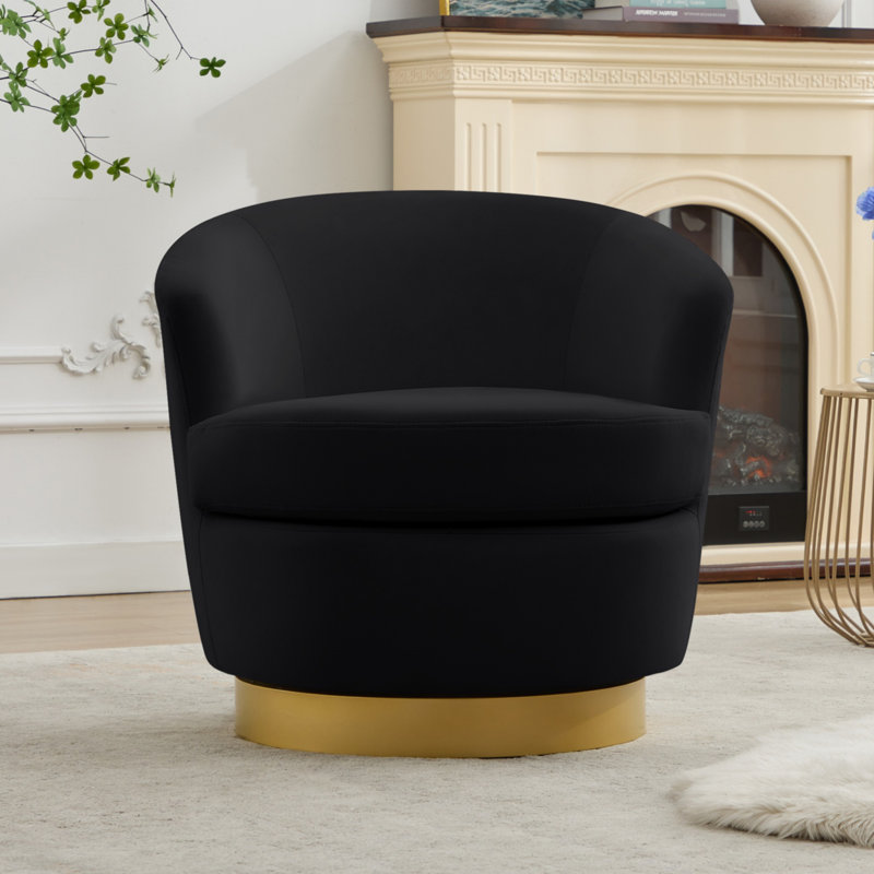 Fauteuil demi-tonneau pivotant en velours Janien, Velours noir