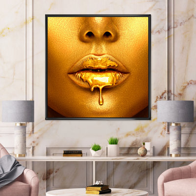 " Gold Paint Drips From Sexy Woman Lips "