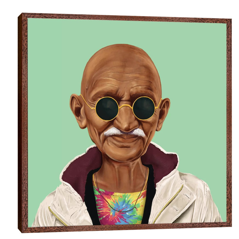 Mahatma Gandhi by Amit Shimoni - Floater Frame Print on Canvas, 66.04 cm H x 66.04 cm W, Brown Framed