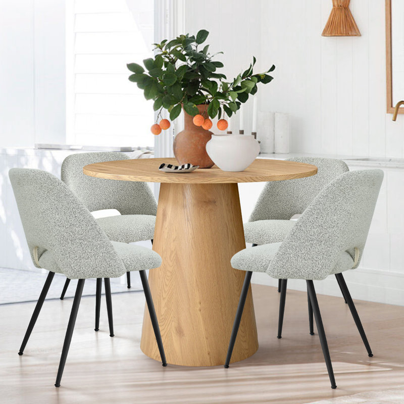 Caetano 4-Person Solid and Pedestal Dining Set, Gray, Natural