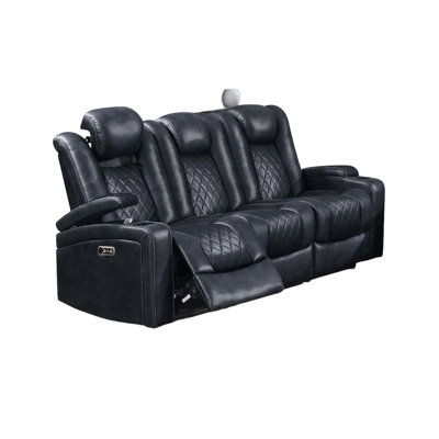 Modern Contemporary Style Power Reclining Sofa 1Pc Adjustable Headrest Storage Sofa Cup Holder Ink Blue Finish Primary Living Room Furniture