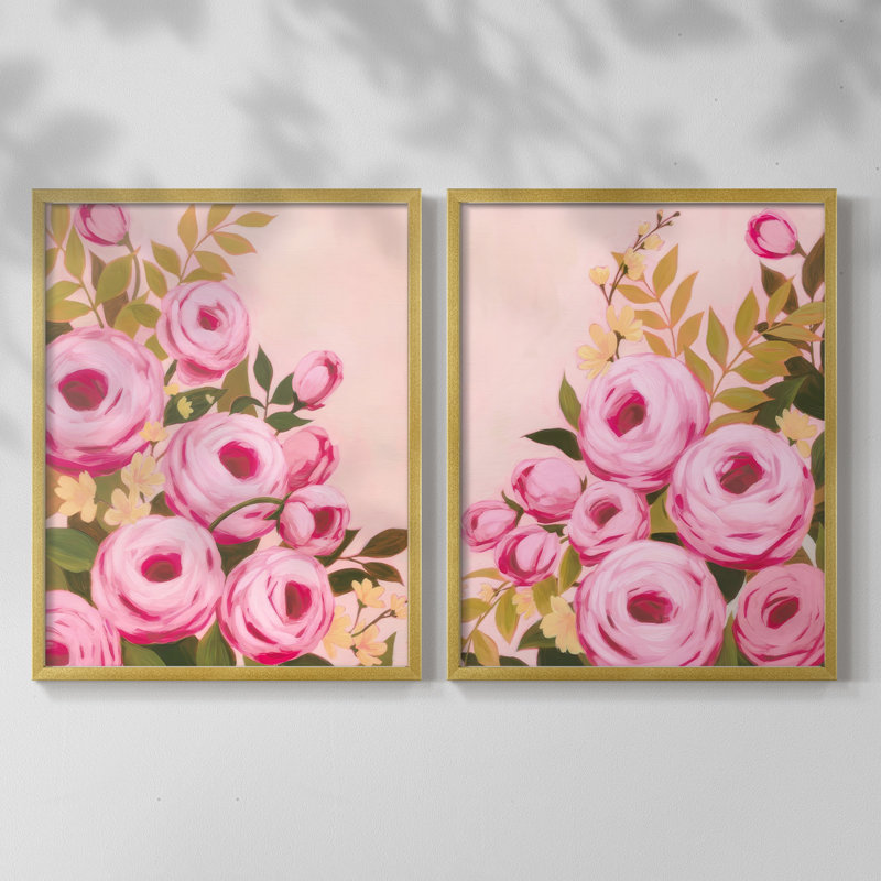 «Vibrant Roses I», reproduction encadrée de qualité supérieure - prête à être accrochée - aucun clou requis - aucun clou requis