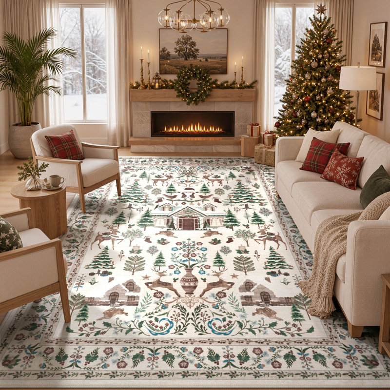 Tapis de Noël antidérapant de Noël, Rectangulaire 8 pi x 10 pi