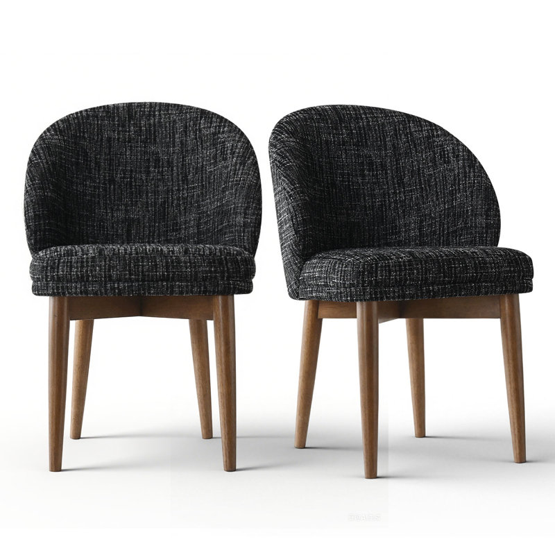 Upholstered Barrel Dining Chairs, Charcoal Black/Walnut
