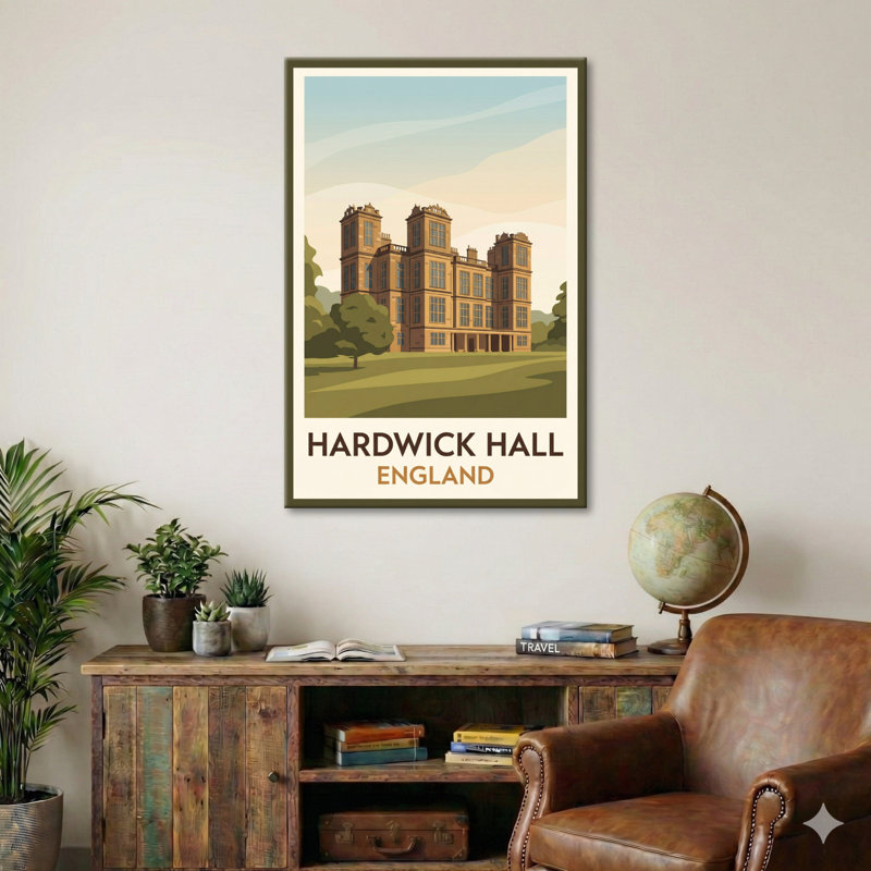 Hardwick Hall, England - Elizabethan Splendour Travel Poster Of Castle And Countryside. Giclee Print On Wrapped Canvas. Wall Art, Home Decor - Castles & Palaces, England - Wrapped Canvas Print