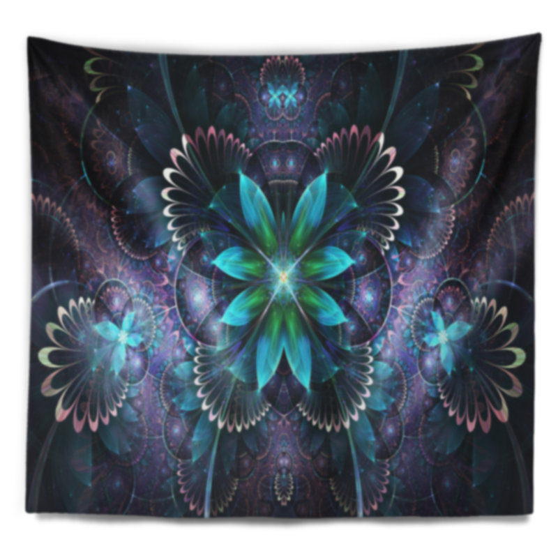 Tapisserie d'art numérique Fractal Flower Blue, H 50 po x l 60 po