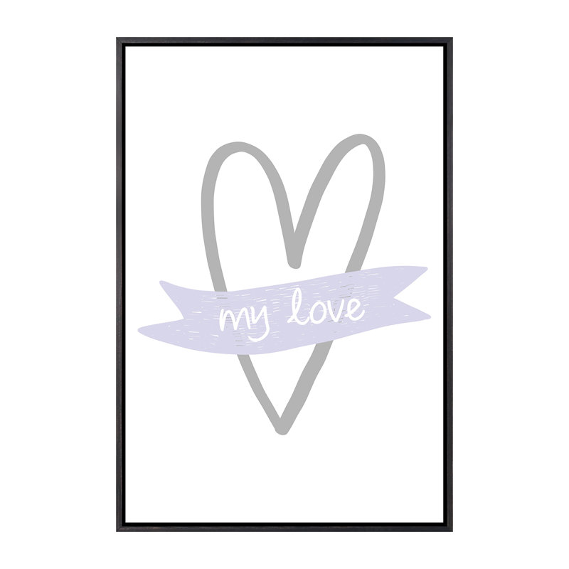 «My Love Heart», reproduction d'impression, H 26 po x l 18 po x 1,5 po, Toile avec cadre noir patiné, Pas de tapis