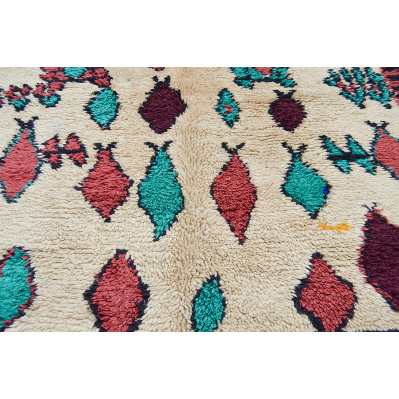 Tapis unique bleu, rouge, beige et orange des années 1980 de 4 pi 8 po x 8 pi 2 po
