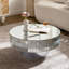 Table basse ronde à miroir 30,91 po en forme de gros diamant écrasé autour de miroir avec cadre en cristal de bordure argenté pour le salon