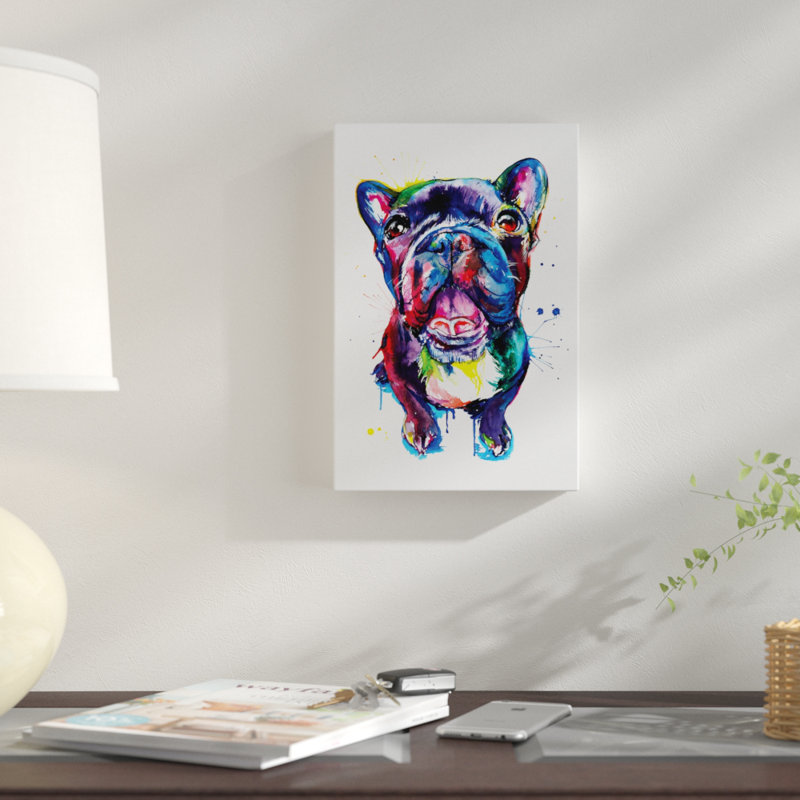 «Frenchie», impression sur toile, H 26 po x l 18 po x P 1,5 po, Toile avec cadre noir, Pas de tapis