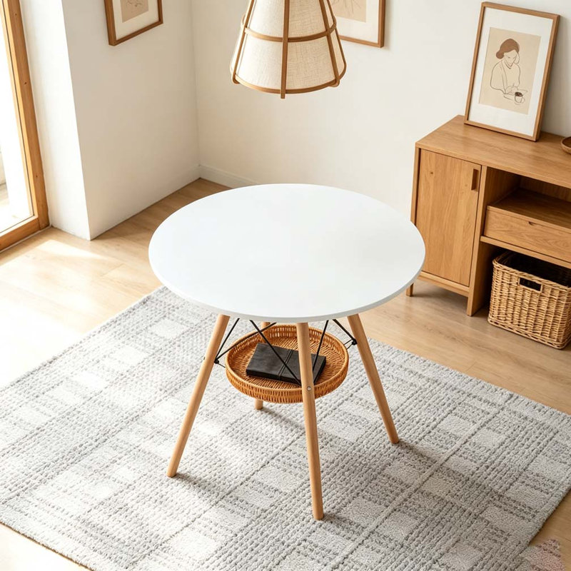 Table de salle à manger en MDF de 31,5 pouces, Blanc / bois
