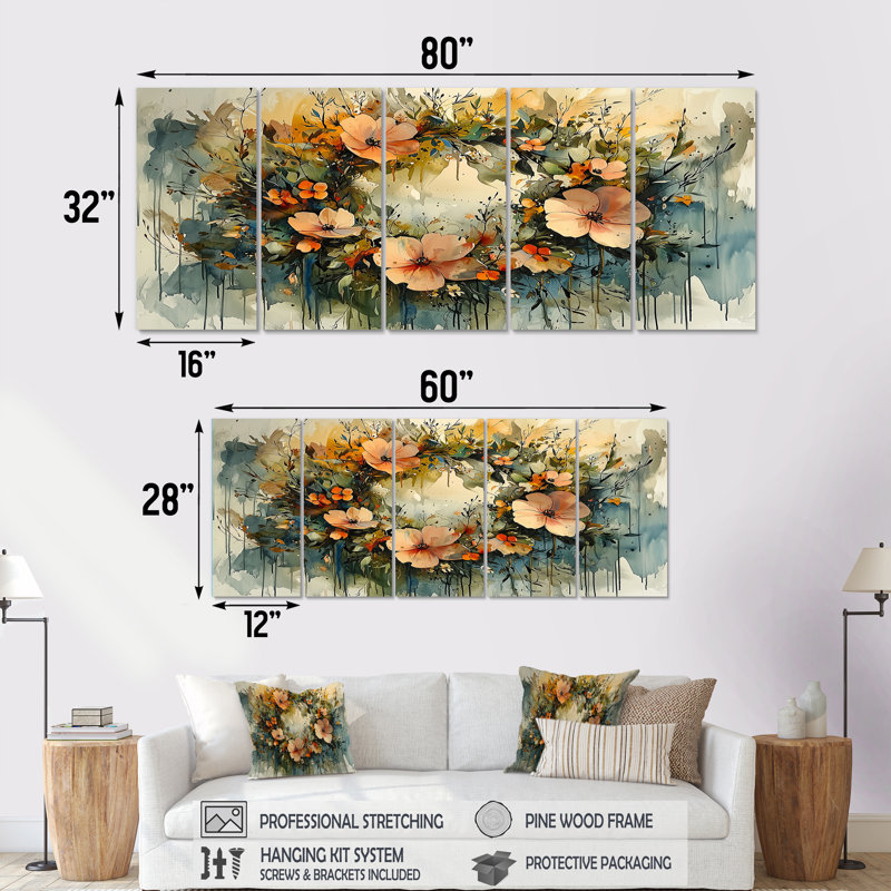 Couronne de perles symphonie II - décoration murale couronne - art mural traditionnel 5 pièces, H 32 po x l 80 po