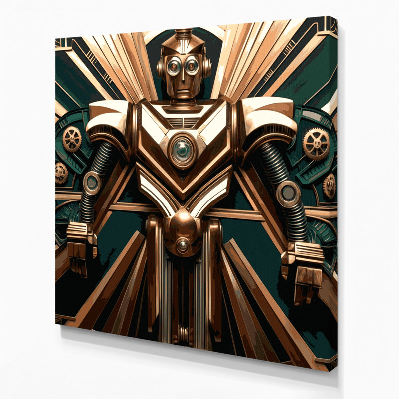 Art mural Sci Fi Art déco robot sur toile brune, H 32 po x l 32 po