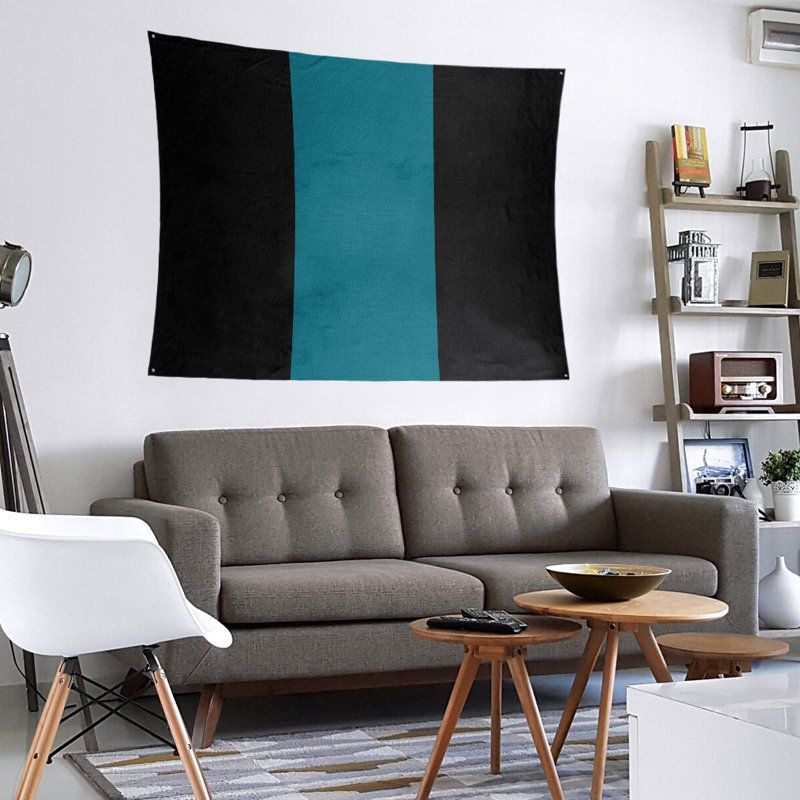 Tapisserie de polyester San Jose, Noir / bleu sarcelle foncé du Pacifique / noir, H 27,5 po x l 37,5 po