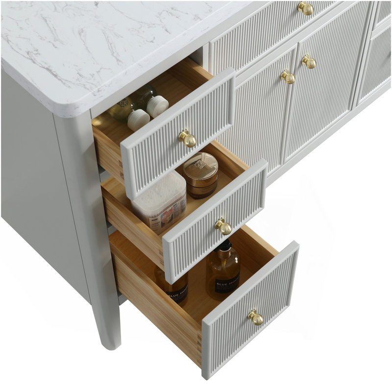 Ensemble de meuble-lavabo autoportant 48 po entièrement assemblé avec construction en bois et plateau en marbre d'ingénierie entièrement assemblé
