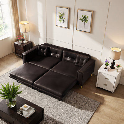 ​​3-in-1 Convertible Sleeper Sofa Bed King Size Pull Out Sofa Bed, 4-Seater Couch with 2 Pillows