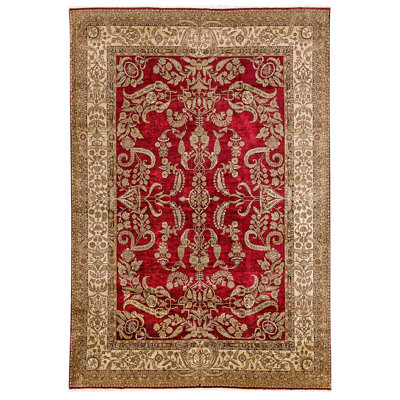 High-Quality Hand-Knotted Wine And Gold Area Rug