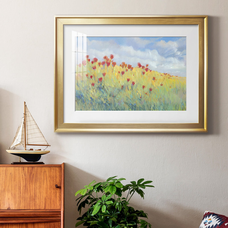 Summer Breeze Meadow I - peinture encadrée, Or, H 26,5 po x l 36,5 po x P 1 po, Blanc