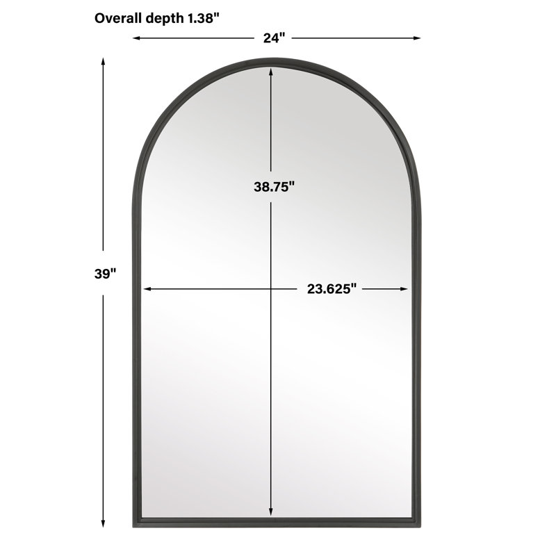 Matte Black Arched Metal Bathroom Wall Mirror