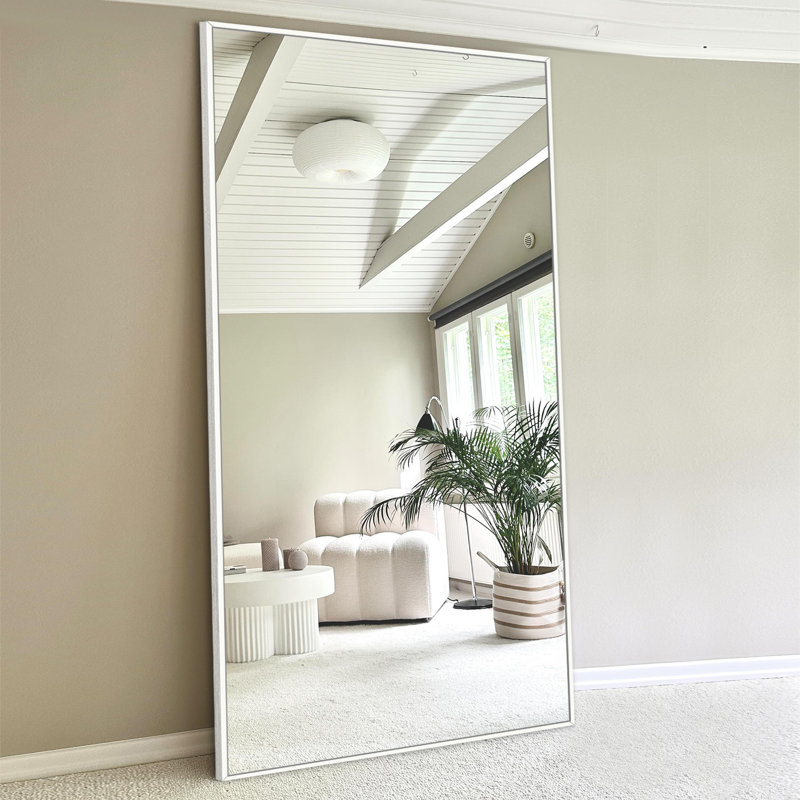 Vertell Oversize Rectangle Full Length Mirror Metal Mirror for GYM/ Bedroom with Stand, Silver, 71" x 32"
