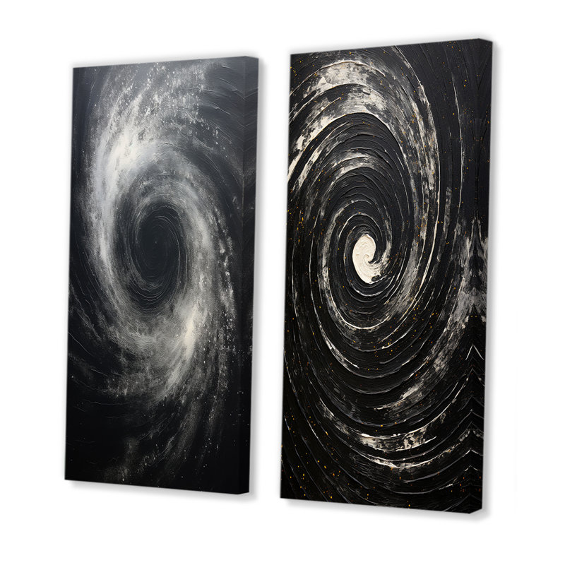 Clata - ensemble de 2 impressions sur toile spirales abstraites, H 32 po x l 33 po, Toile tendue