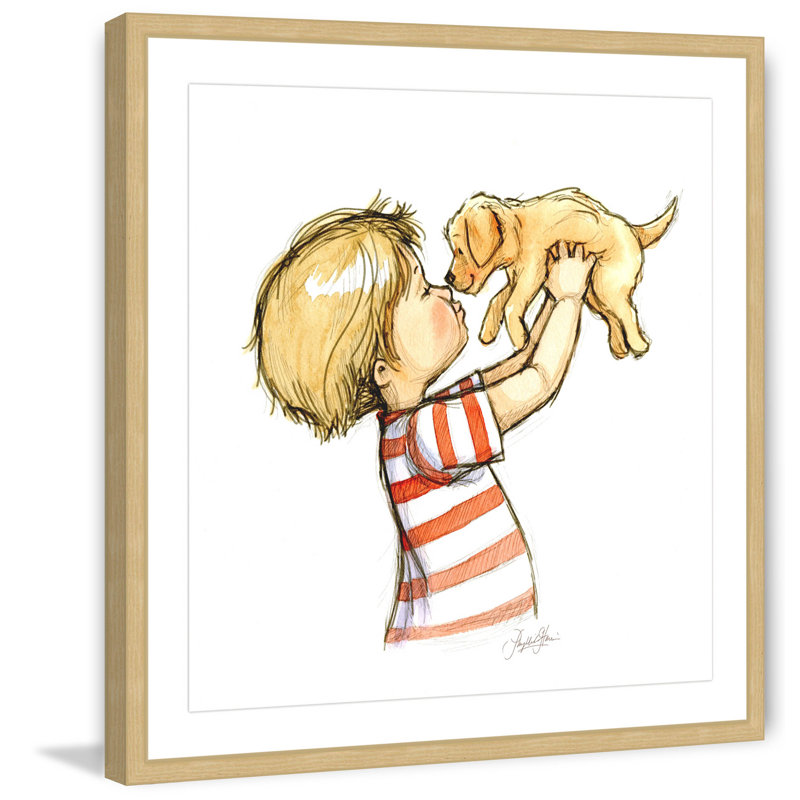 «Puppy Loves Boy» par Phyllis Harris, reproduction encadrée, H 18 po x l 18 po x P 1,5 po