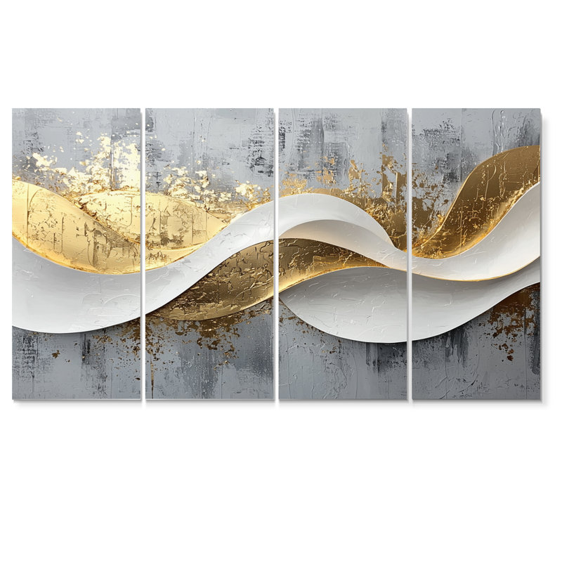 Fosteau V - art mural vagues - ensemble d'art mural moderne, H 28 po x l 48 po, 4