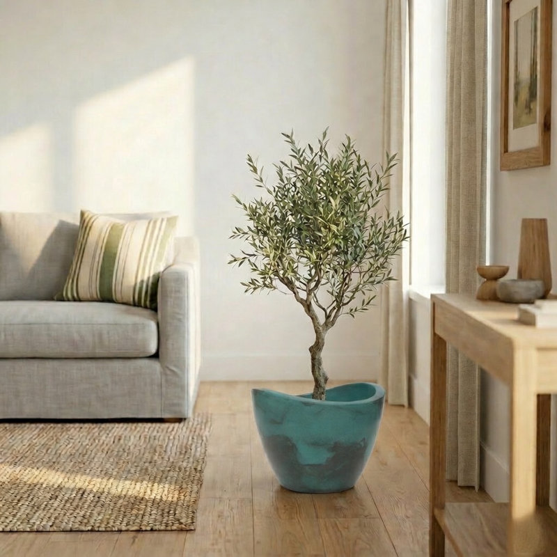 Pot à fleurs rond Vinisha ECOBO EcoFriendly, H 11,8 po x l 15,8 po x P 15,8 po, Bleu et gris