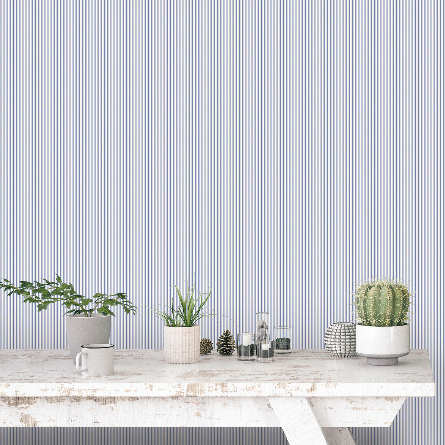 Smart Stripes 3 Ticking Stripe Wallpaper Roll, Blue/White