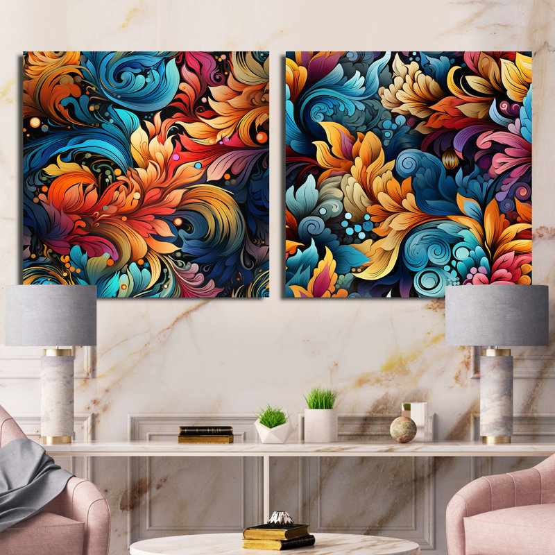 Wallsend - Ensemble de 2 collages floraux et botaniques carrés, H 36 po x l 73 po, Toile tendue