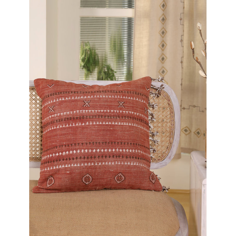 Housse rouille brodée à la main Bhujodi | Housse de jeté 20 x 20 Boho