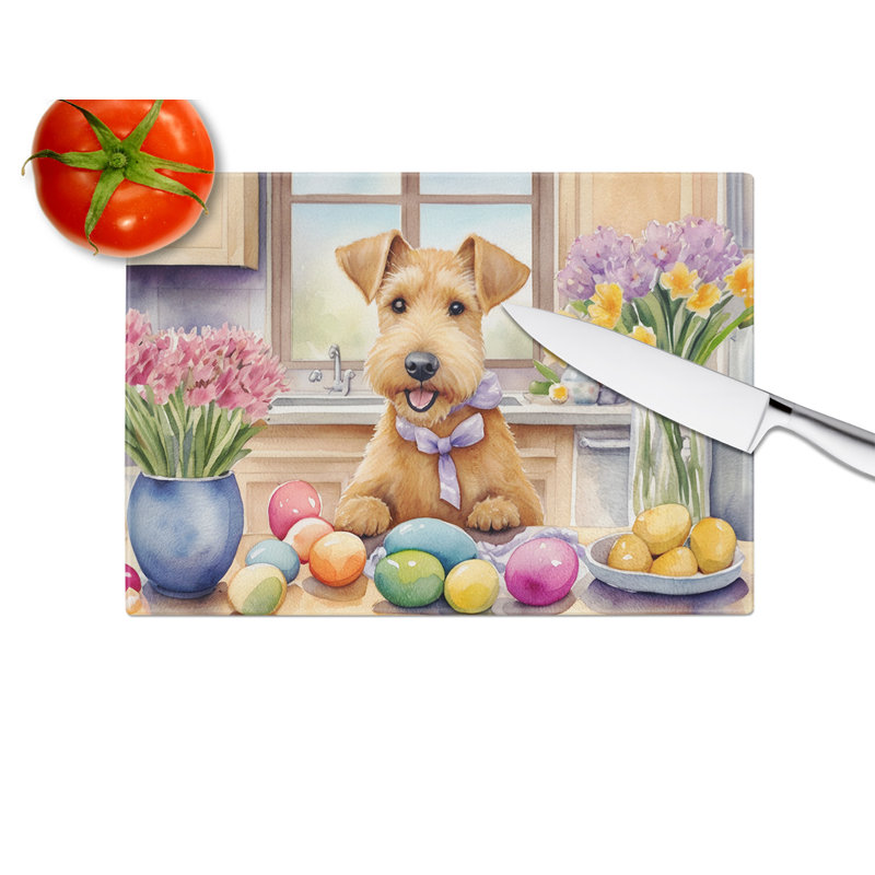 Decorating Easter Lakeland Terrier Glass Cutting Board