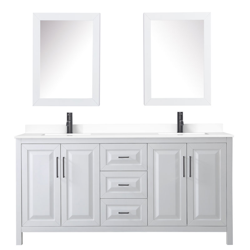 Daria 72'' W Double Vanity, White, Polished Chrome, Carrara Cultured Marble