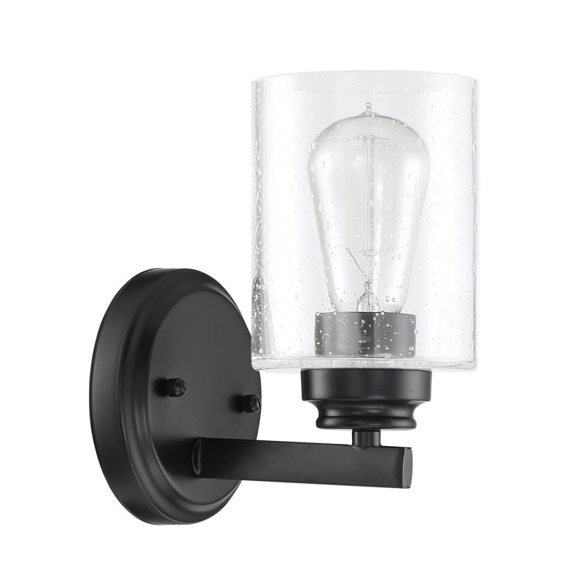 Deitre Armed Sconce, Clear Seeded, Flat Black