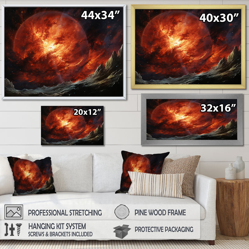 Planète Jupiter Stormy III - Jupiter, reproduction d'art sur toile, Cadre simple noir, H 24 po x l 32 po x P 1 po