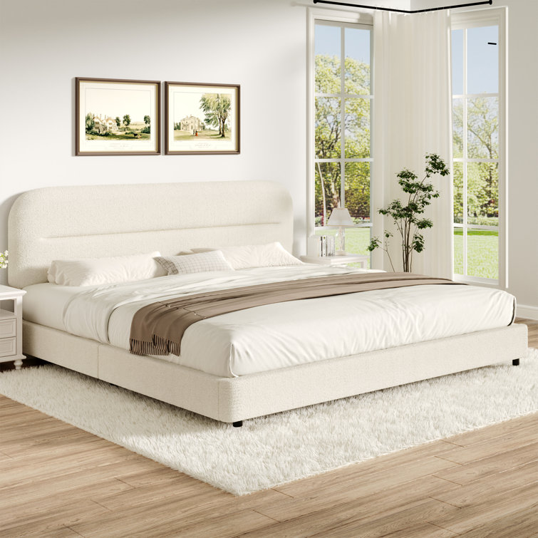 Boucle Upholstered Platform Bed Frame