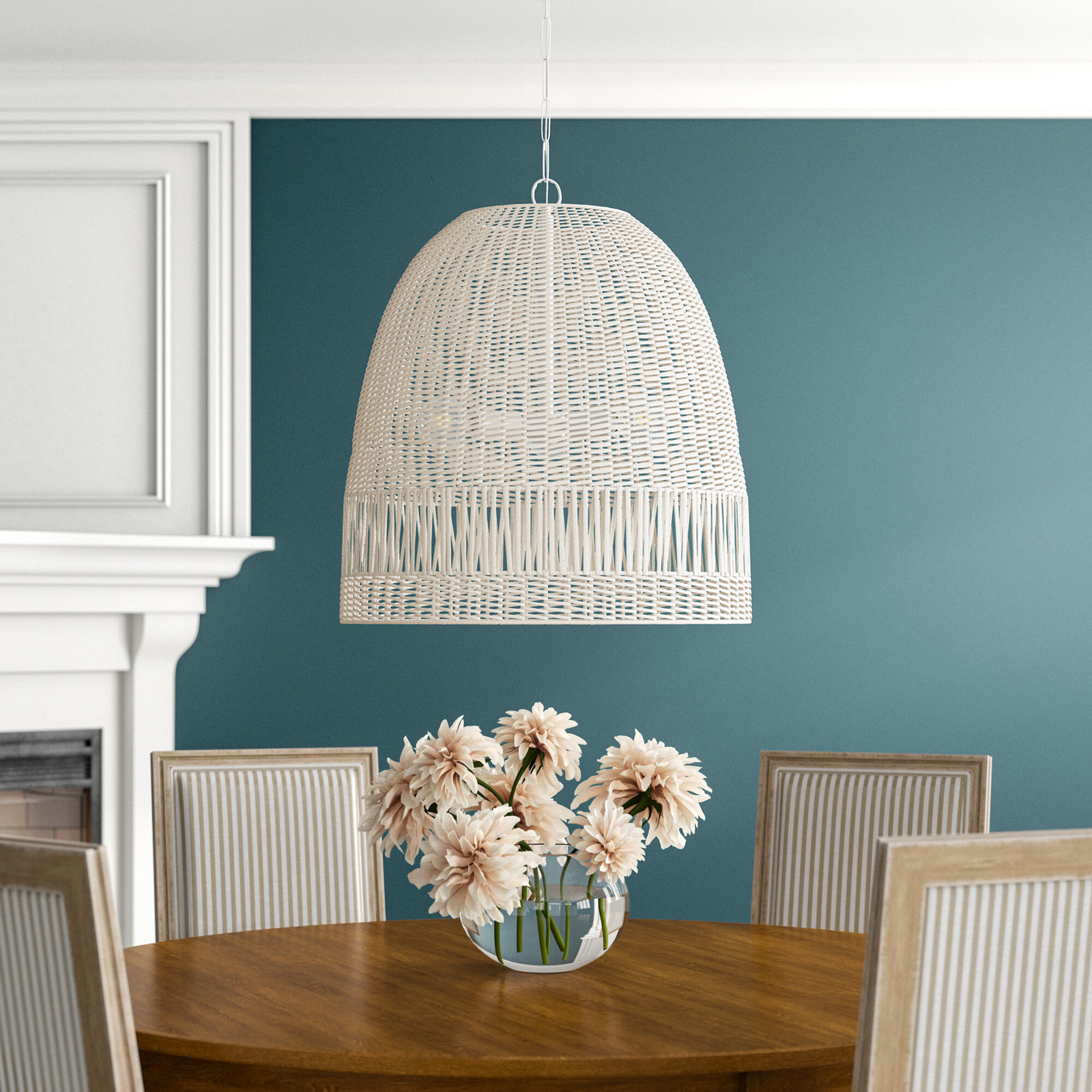 Gerena 3 Light Rattan Dimmable Pendant, White