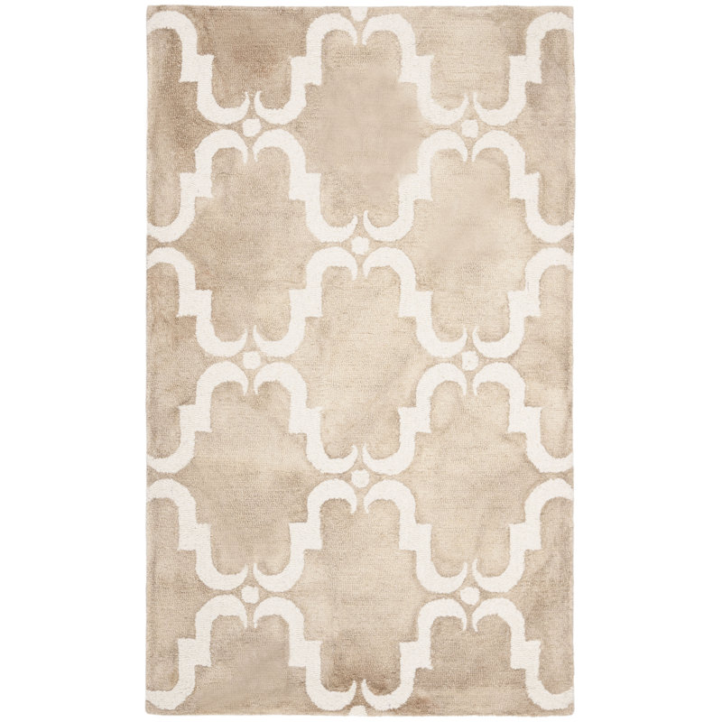 Berman Hand Tufted Wool/Cotton Geometric Rug in Beige/Ivory, Rectangle 2' x 3'