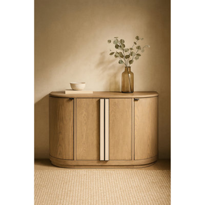 Desserte de couleur caramel, avec une forme élégante, - placage de chêne coloré, quincaillerie en pierre texturée, grand espace de rangement, charnières européennes à fermeture en douceur, détails personnalisés, bois massif principal beige et matériau, 54